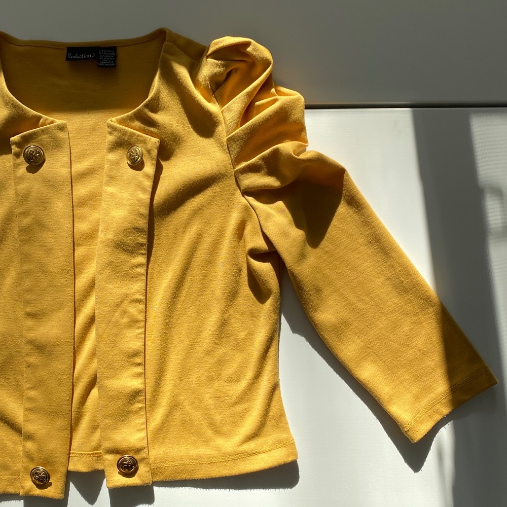 Classy Mustard Ruffled Shoulder Blazer
